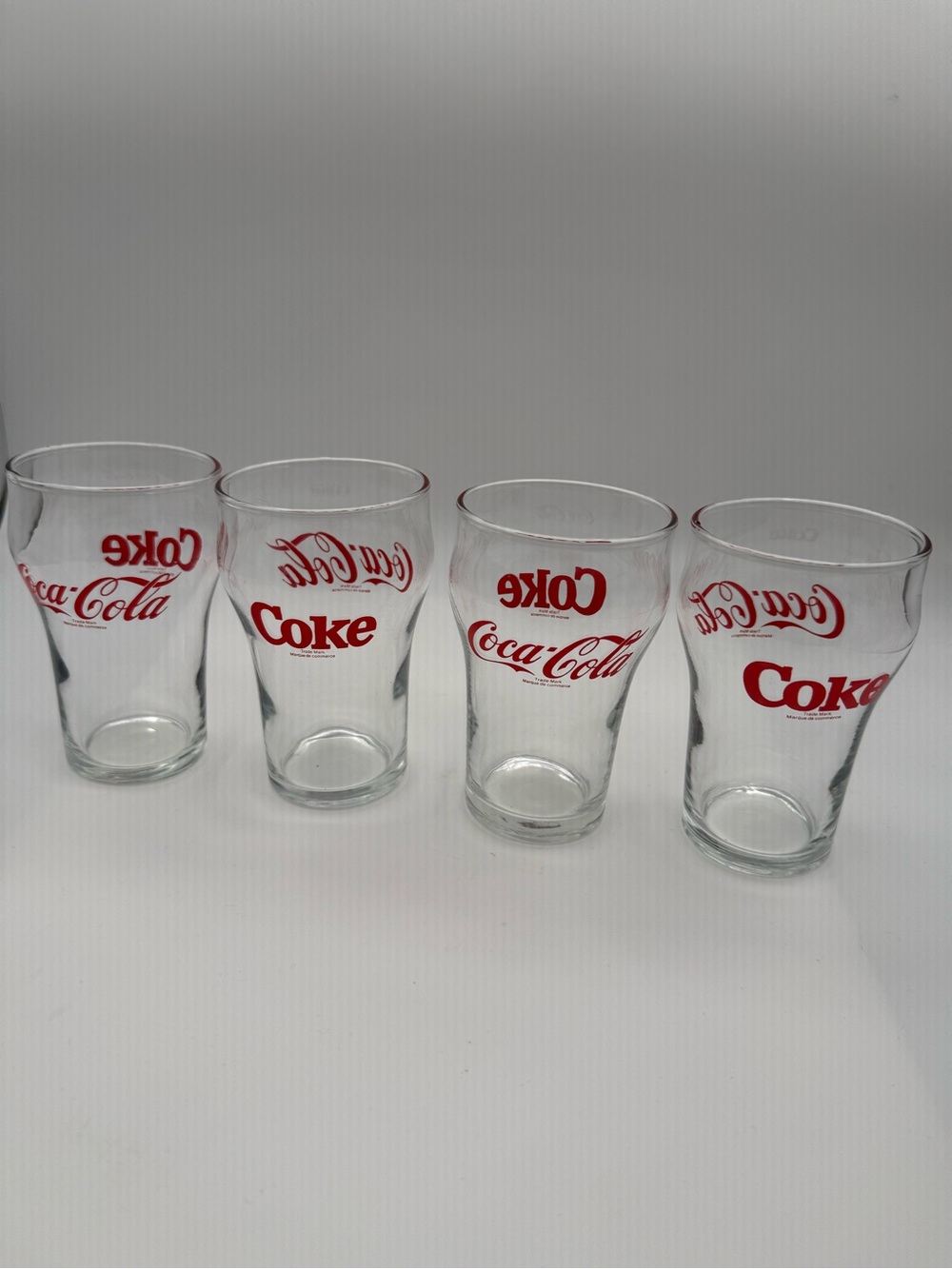 Vintage Juice Size Coca Cola Clear Glasses with Red Logo - Set of 4
